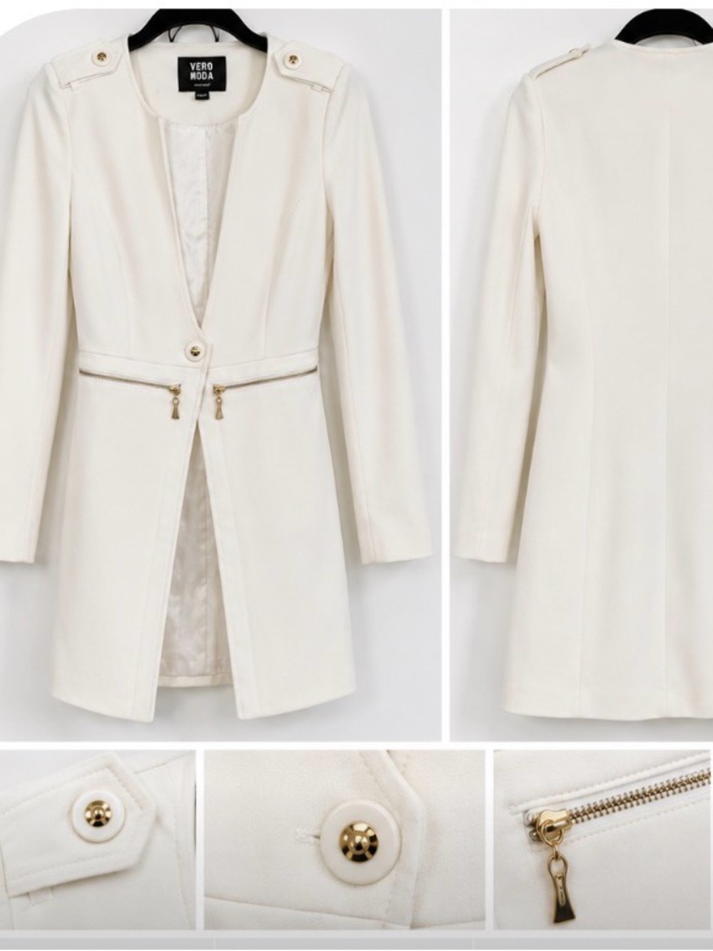 Vero Moda White Long Blazer with Zip Detail